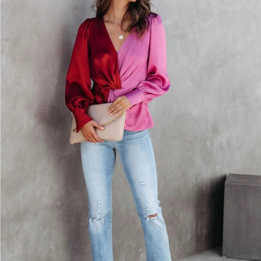 💕 NEW Entro SCARLETT RED/PINK TWIST BLOUSE ~ Medium